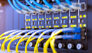 Patched Switch with blue and yellow cables